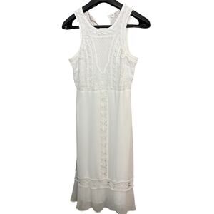 Willow and Clay White Lace Midi Dress Boho embroidered Sheer Overlay size M